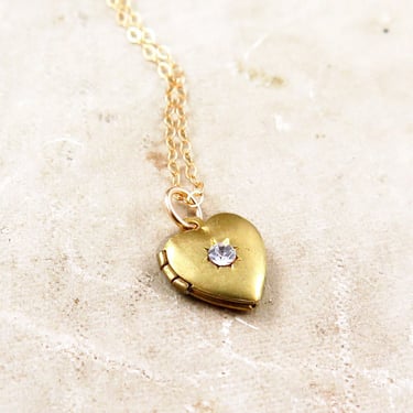 Gold Heart Locket, Vintage Necklace, Mid Century Modern, Tiny Heart Necklace, Starburst Locket, Heart Jewelry, Gift for Teen 