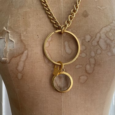 Vintage ‘80s ‘90s ANNE KLEIN gold chain necklace with magnifying loupe glass 