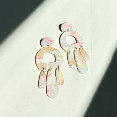 Rainbow Polymer Clay Statement Earrings, Lightweight Summer Earrings, Translucent Resin Earrings, Hypoallergenic Posts | GAIA in pride 