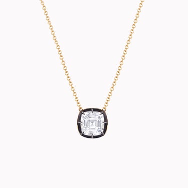 White Topaz Cushion Collet Solitaire Necklace