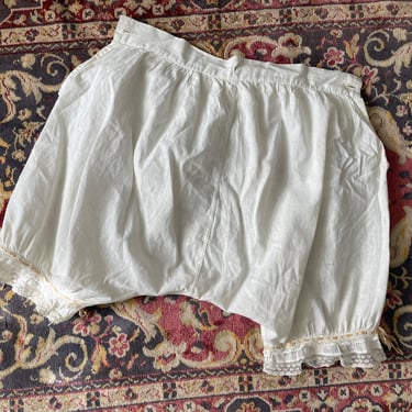 Authentic antique ivory handkerchief cotton bloomers, peach ribbon & lace trim, 1900 lingerie, XS/S 