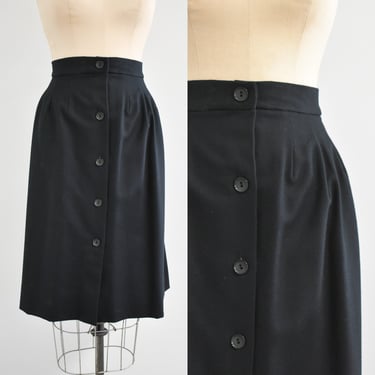 1980s Black Wool Blend Midi Skirt 
