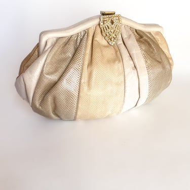 1980s Ivory Leather Striped Evening Bag