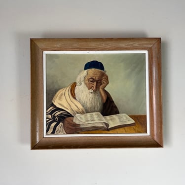 70's J. F. Colombo Jewish Rabbi Judaica Oil Painting Portrait, Framed 