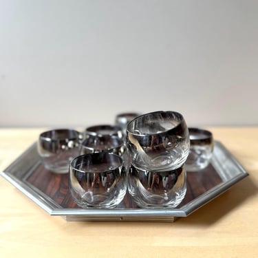 roly poly silver ombre bar glasses set silver fade midcentury barware pewter octagonal tray 