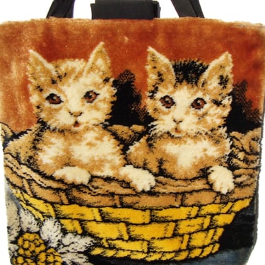 Vintage 50s Kitten Bag A&N Knitility Chenille Carpet Tapestry Handbag 