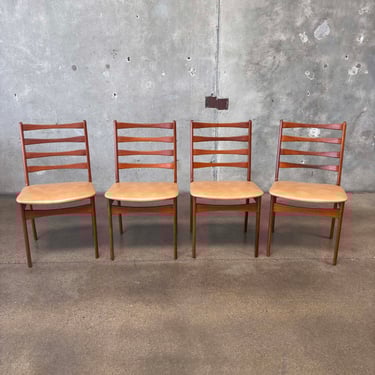 Vintage Set of Four Danish Teak Ladder Back Dining Chairs - Restored