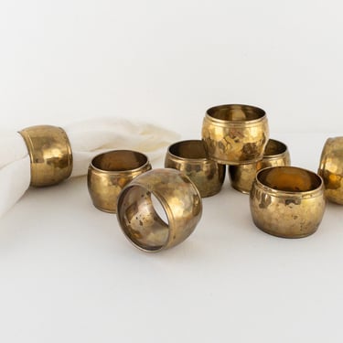 Vintage Hammered Brass Napkin Rings, Set of 8, Gold Tableware Place Settings 