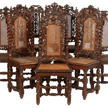 Antique Dining Chairs, Near Set of Ten French Carved Louis XIII Style, 1800's!!