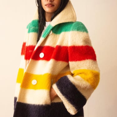 1960s Hudson Bay Blanket Coat with Detachable Hood 