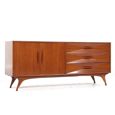 Albert Parvin Style Roma Mid Century Sculpted Walnut Lowboy Dresser - mcm 