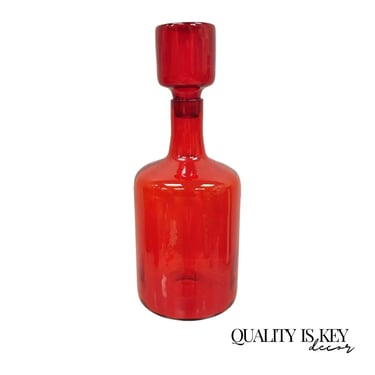 Large Blenko Red Blown Art Glass Vase Vessel Jug with Stopper