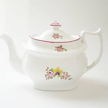 Decorative antique English teapot, Pink floral china cabinet shelf decor, DISPLAY only, Country cottage chic home decor accent 