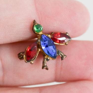 Vintage Tiny Multi-Color Rhinestone Bird Pin 