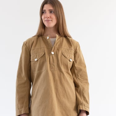 Vintage Tan Khaki Popover Shirt | 40s 50s Unisex British Military Long Sleeve Pullover | Artist Studio Top Smock Tunic | S | 