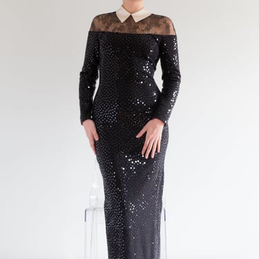 FABULOUS Vintage 1980s Black Sequined Evening Gown / Medium