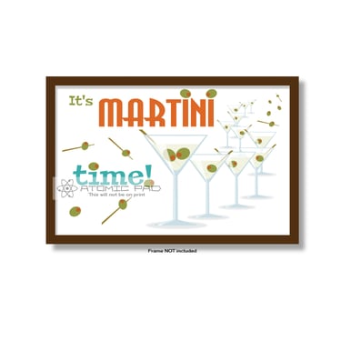 mcm wall Art, Cocktail Bar Art, Mid Century Modern Atomic Glassware Vintage style Martini Glass, Gift for bartender home Bar MARTINI TIME 2 