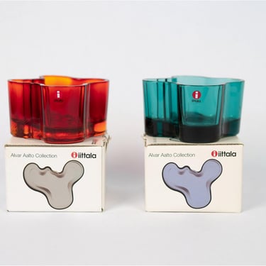 2 Alvar Aalto Collection Iittala Votives; Red and Teal