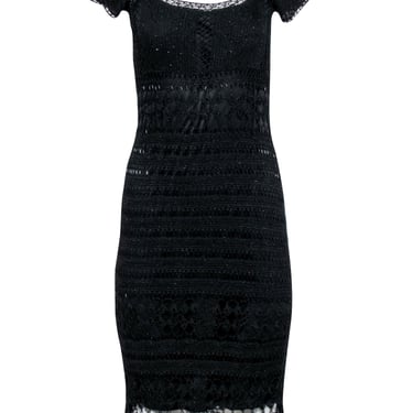 Basix II - Black Knit Beaded Cap Sleeve Dress Sz M