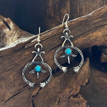 NAJA HANDS Navajo Sterling Silver and Turquoise Statement Earrings | Handcrafted Native American Jewelry |  Southwestern Boho Style 