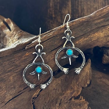 Intricate Vintage Native American Navajo Turquoise Sterling Silver Dreamcatcher Earrings Intricate Vintage Native American Navajo Turquoise Sterling Silver Dreamcatcher Earrings