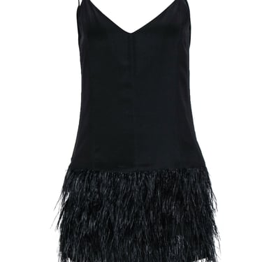 Saylor - Black Deep V-Neck Micro Mini Cocktail Dress w/ Ostrich Feathers Sz M