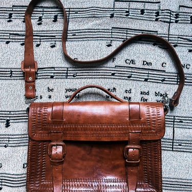 Vintage Tooled Leather Satchel/Messenger Bag (1970's)