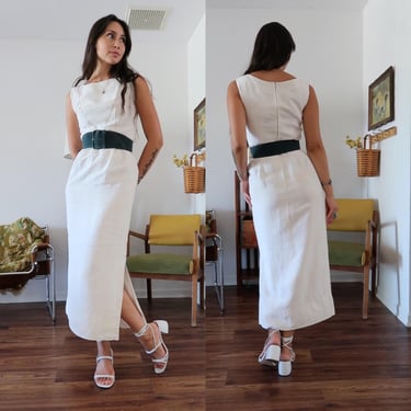 Vintage 50's 60's White Cream Sleeveless Dress 