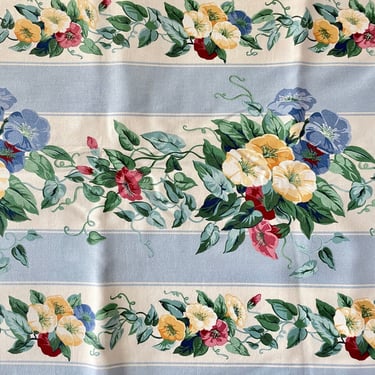 Vintage Floral Stripe Fabric - The Potpourri Collection by Western Textile - Blue and Cream Stripe with Flowers 