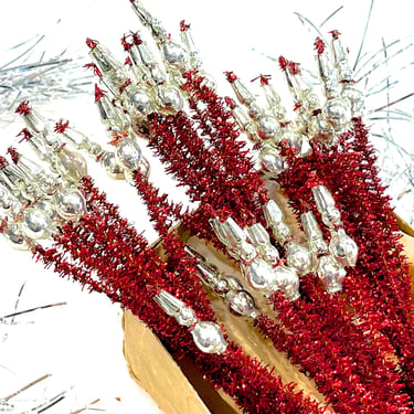 VINTAGE: 10pc - Mercury Bead Red Stems - Picks - Flower Picks, Millinery, Crafts, Gift Wrapping, Holiday Decor - SKU 16-E2-000033248 