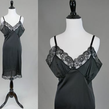 80s Black Slip - Lace Trim Full Nylon Dress Slip - Ashley Taylor - Vintage 1980s - M L 38 