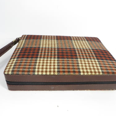 Vintage Backgammon Set Brown Plaid - Brown Plaid Vinyl Backgammon Travel Set 