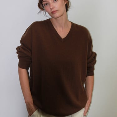 Vintage Espresso Cashmere Knit V-Neck