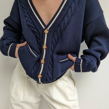 Vintage Navy Cable Knit Cardigan