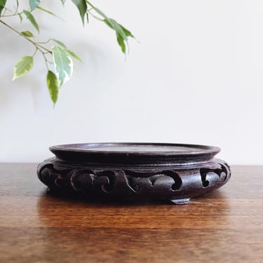 vintage carved wooden plant stand - made in Hong Kong 