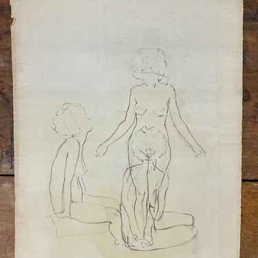 Vintage Pencil Drawings Female Form Lot of 4 | Woman Drawing | Mid Century Sketch | Pencil Sketch | Figure Grouping Series 