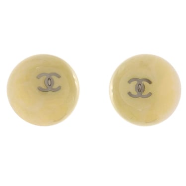 Chanel Button Earrings Clip-On Beige Acrylic 99P