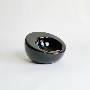 Postmodern Ashtray, Black Ceramic Globe, Use as Ash Tray or Trinket Bowl, Vintage 1980's 