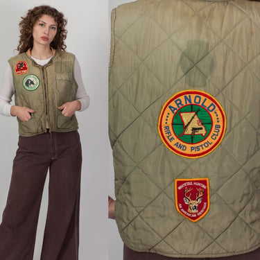 1950s JC Higgins Brand Puffer Hunting Vest - Men's Large, Women's XL | Vintage Faded Green Zip Up Outdoor Sportswear Top 