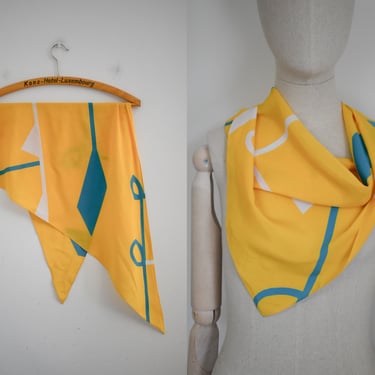 1980s Yellow and Turquoise Triangle Scarf 