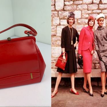 Lined Up & Ready to Go - Vintage 1960s 1970s Michel-Drew Tomato Red Leather Handbag Purse 