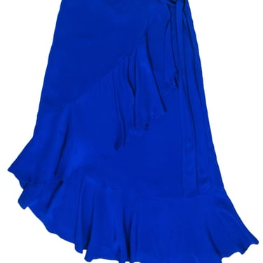 Rodebjer - Cobalt Crepe Wrap Skirt w/ Asymmetrical Ruffle Hem Sz S