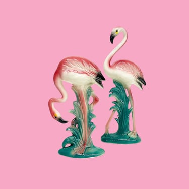 Vintage Pink Flamingo Statues Retro 1950s RARE + William Maddux + Mid Century Modern + Ceramic + Set of 2 + MCM + Home and Shelving Decor 
