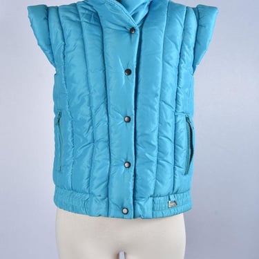 Vintage New Wave 1980's Puffer Vest Jacket Size 12 MED, 36" Chest, Blue Snuggler 