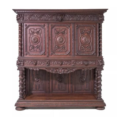 Antique Cupboard, Louis XIII Style, Carved Wood, French Twist , 19th C, 1800s