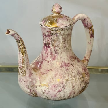 Vintage Sascha Brastoff Surf Ballet Pink and Gold Swirl Coffeepot / Teapot 