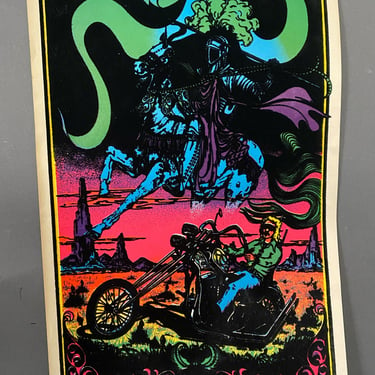Vintage 1970s GHOST Rider BIKER Blacklight Velvet Poster 