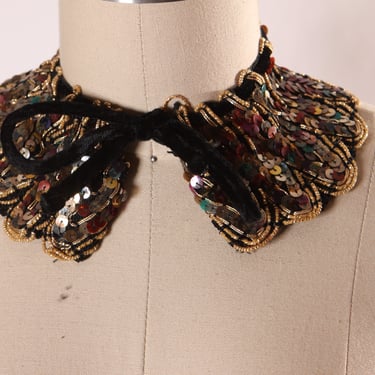 1960s Black Velvet and Gold Sequin and Beaded Collar 