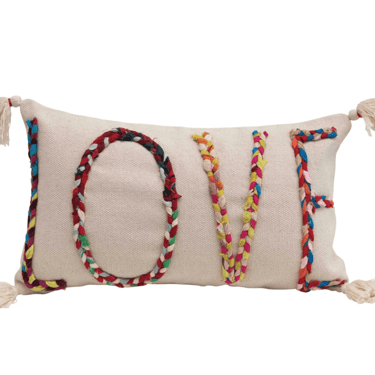 LOVE Lumbar Pillow with Applique & Tassels