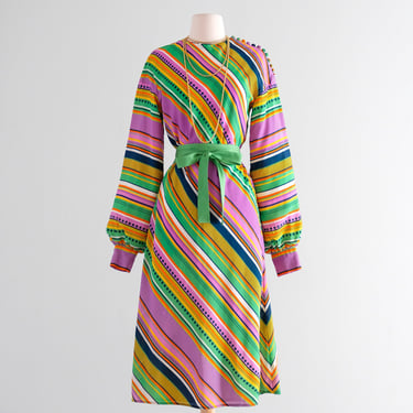 Fabulous Vintage 1970's Diagonal Striped Dress by Skip II / Medium